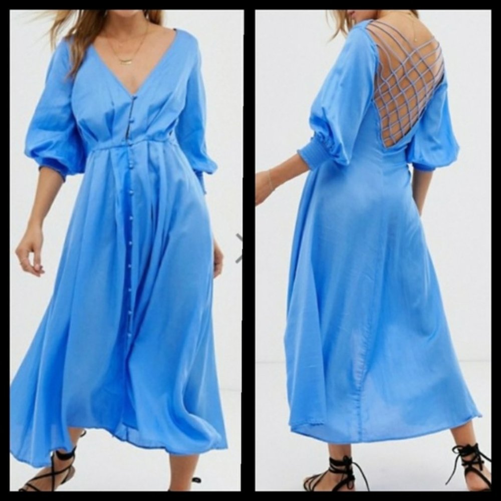 Free People Sky Blue Midi Dress with Lattice Back